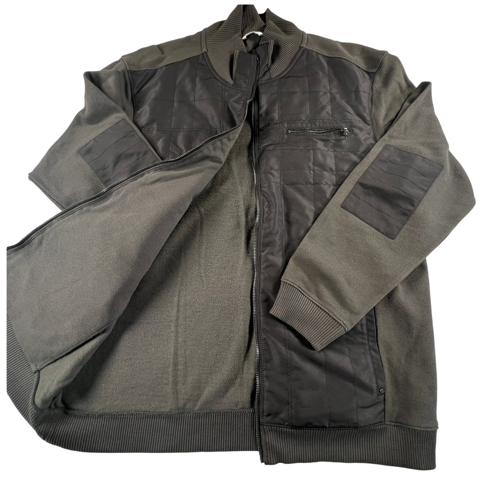 Calvin Klein Mens Mixed Media Quilted Full Zip Jacket Black Grey Mock Neck L